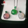 Pingente Redondo Cabochão de Calcedônia Verde Claro Tipo Gelo para Mulheres, Cravejado com Pedra Preciosa de Ágata Cor de Jade Verde Imperial, Novo Estilo Chinês
