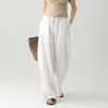 Pantalones de lino puro de alta gama para mujer de verano, de alto número de hilos, estilo 'old money', pierna recta, sofisticados, cómodos, versátiles, pantalones de pierna ancha aptos para personas petite