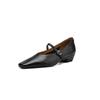 A primeira camada de couro lavado francês retro Mary Jane pequenos sapatos de couro novo salto baixo fundo de carne cabeça quadrada V boca sapatos boca rasa