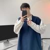 Suéter de malha com decote em V estilo academia, colete masculino sem mangas para outono e inverno, estilo preguiçoso, colete interno masculino