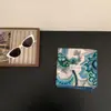 ¡Pequeña literatura y arte gris! Pañuelo Cuadrado Pequeño de Algodón Estampado Azul y Rojo Vintage Estilo Coreano Pañuelo Versátil de Alta Calidad