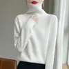 Suéter de cuello alto reversible 100% lana estilo coreano otoño e invierno nuevo tejido grueso versátil cálido adelgazante para mujer