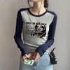 Camiseta de Manga Larga Raglán para Mujer, Nuevo Estilo Otoñal, Corte Slim, Diseño Nicho, Top Camiseta Base de Algodón Puro
