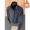 Chaqueta Retro Americana de Otoño e Invierno con Cuello Alto para Hombre, Forro Polar, Engrosada, Corte Holgado, Informal, Versátil, Abrigo de Algodón para Pareja