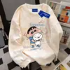 Design Americano Coreano Moletom Gola Redonda Crayon Shin-Chan Feminino Outono Inverno Vibe Nicho Casual Tie-Dye Rosa Top