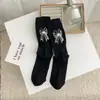 Nuevos Calcetines de Algodón Estilo Coreano Primavera y Verano Estilo Ab Bordado con Letra Lazo Calcetines de Media Pantorrilla para Mujer Calcetines de Mujer Ins