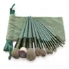 Conjunto de Pincéis de Maquiagem Verde Quatro Estações com 13 Peças para Blush, Sombra, Corretivo, Base, Pó Solto e Iluminador