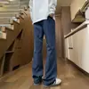Calça comprida de estilo americano, relaxada, cortada na diagonal, com forro de fleece, levemente flare, design casual, unissex, modelagem solta, perna larga, cleanfit
