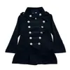 Chaqueta INS transfronteriza otoño e invierno nuevo diseño negro de longitud media de doble botonadura con charreteras, hebillas metálicas y bolsillos vintage