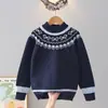 Ropa para Niños Suéteres de Otoño e Invierno para Niñas 2026 Nuevo Tejido Retro Fair Isle para Niños Mayores Ropa de Punto para Niños