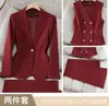 Conjunto de 3 Peças Vermelho para Negócios Outono/Inverno Transfronteiriço Blazer de Manga Longa Colete de Terno Feminino Calça de Cintura Alta