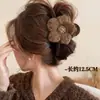 Presilha de Cabelo com Laço Cor Café Escuro para Mulheres 2025 Nova Presilha Grande Presilha de Tubarão Presilha de Pelúcia Acessório de Cabelo para a Parte de Trás da Cabeça
