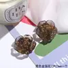 2023 Nuevos Pendientes de Flor de Hoja de Oro Transparente de Celebridad de Internet Flor de Rosa Pendientes de Resina de Pegamento Cremoso Tachuelas Hechas a Mano Morado