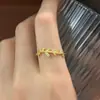 Anel Folha de Louro em Prata de Lei S925 Japonês Vintage Leve Luxo Ramo Camada Dupla Zircônia Cúbica Moderno Versátil Design Anel de Dedo