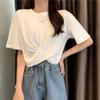 Camiseta Blanca Corta de Manga Corta de Seda de Leche de Verano Ajustada que Muestra el Ombligo para Mujer Diseño de Color Puro Top de Cintura Alta de Nicho Ins