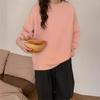 Suéter Retrô de Cor Pura Estilo Hong Kong Gola Redonda Tricô para Mulheres Outono e Inverno Novo Agasalho Top de Tricô Solto Estilo Coreano Estilo Hong Kong