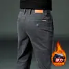 Pantalones Casuales Gruesos con Forro de Polar para Hombre Hong Kong 2026, Pantalones Caqui Rectos Ajustados Elásticos de Negocios para Hombre