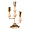 Porta-Velas de Madeira com Contas Criativo Estilo Francês de Luxo Leve, Porta-Velas de Mesa para Jantar à Luz de Velas, Porta-Velas de Decoração para Mesa de Jantar em Casa e Casamento