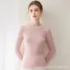 Suéter de punto 100% cachemira pura con cuello redondo, corte ajustado, canalé fino, ceñido a la cintura, mangas largas, ajuste suave y ceñido, adelgazante y versátil para usar en capas