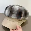 Sombrero Octagonal de Lana a Cuadros Empalmado de Gama Alta para Otoño e Invierno, Elegante para Exteriores, Que Muestra la Cara, Sombrero Boina Pequeña Fragante