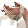 Cadena de Clavícula de Perlas Multicapa para Mujer, Cadena Barroca, Estilo Lujo Ligero, Sensación de Alta Gama, Collar de Perlas Multicapa Estilo Corte, Corto