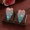 RNAFASHION Pendientes de Color de Moda Full Diamond Pendientes Largos con Borla de Corazón Temperamento Femenino Agua
