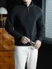Estilo Old Money! Suéter masculino de lã modal com zíper, gola alta, cor sólida, top de manga longa slim-fit de negócios de alta qualidade