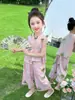 Ropa para Niños Hanfu Niñas Traje de Algodón y Seda Verano 2025 Nuevo Estilo Traje Chino de Verano para Niños Conjunto de Dos Piezas