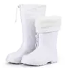 Botas de Lluvia Aote con Forro de Lana para Calidez, Botas de Lluvia de Caña Alta de Eva para Hombre 903 Blancas, Botas de Lluvia de Algodón para Protección Laboral, Zapatos Impermeables de Triple Protección