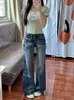 Calça Jeans Flare Vintage Lavada Personalizável Cintura Alta Retro Perna Larga Calça Longa Feminina Tendência Versátil Casual