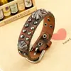 Fábrica de joyería punk, venta directa de pulseras de cuero al por mayor, pulsera de piel de vaca retro, joyería punk de hip hop