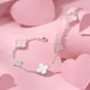 Pulsera para Pie Plata 990 Flor de Cerezo Lan Trébol de Cuatro Hojas Fritillaria Estilo Dulce Temperamento Elemento de Trébol de Cuatro Hojas Joyería para Novia