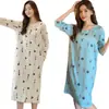 Nova camisola de manga comprida até o joelho para primavera, outono e inverno, estilo coreano, tamanho grande, corte solto, pode ser usada fora de casa, roupa de casa feminina