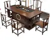 Juego de Mesa de Té y Sillas de Madera Maciza, Mesa de Té para Oficina con Tetera Integrada, Mesa de Té Empotrada para Preparación de Té Kung Fu, Una Mesa y Cinco Sillas