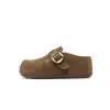 Zapatos Birkenstock para Mujer 7cm Retro Hebilla Única Pedrería Suela Gruesa 2026 Otoño Nuevo Perezosos Slip-on Punta Cerrada Media Pantufla