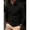 Camisa Polo Cómoda de Waffle de Manga Larga Talla Grande para Hombre Estilo Europeo y Americano Verano Hombre Delgado Color Sólido Manga Larga