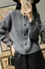 Cardigan de Punto de Lana Pura para Mujer, Cuello Redondo, Corte Cut-Out, Color Sólido, Holgado, Moderno, Sencillo, Manga Larga, Botones al Frente, 25 Años