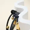 Soporta grabado, pulsera tejida de cordón cuadrado de cuero y acero inoxidable, ajustable, disponible en varios colores, adecuada tanto para hombres como para mujeres