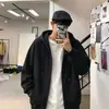Moletom com capuz masculino, cardigã liso da moda para primavera/outono, jaqueta casual estilo coreano, versátil e estiloso, top com zíper estilo Hong Kong