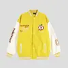 Chaqueta de Béisbol Bordada con Manzana de Marea Nacional Americana para Hombre y Mujer Diseño Retro de Bloques de Color Sentido del Diseño Nicho Holgada Casual Chaqueta Abrigo