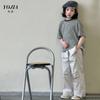 YOJIA Menina Manga Curta Verão 2025 Novo Estilo Coreano Descontraído Roupa Infantil Listrada Meia-manga Top Camiseta Infantil Verão
