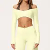 Top Cropped de Manga Longa com Decote em V Profundo, Falso Duas Peças, Gola Halter, Europeu e Americano, Grande, Alta Elasticidade, Respirável, para Corrida, Esportes, Yoga, Manga Longa 2588