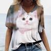 Camiseta de manga corta con cuello en V y estampado de conejo para mujer, estilo europeo y americano, de Amazon, combinable con todo, 2025