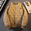 Estilo americano retrô inverno em forma de diamante treliça bordado padrão quente algodão acolchoado roupas masculinas ins estilo hong kong casal casual all-match engrossado algodão acolchoado casaco