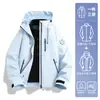 Chaqueta con capucha estilo Luotuo para hombre y mujer, conjunto de dos piezas tres en uno a prueba de viento e impermeable para exteriores, ropa funcional de montañismo estilo americano