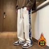 Pantalones casuales rectos de forro polar para hombre, con bordado de oso estilo chino, para primavera y otoño, holgados, talla grande, Pantalones de chándal