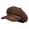 Moda y versátil, hace que la cara se vea más pequeña, gorra de pintor, estilo británico retro, gorra octagonal, para mujer, otoño e invierno, terciopelo de piel de ciervo, tacto de alta gama, boina