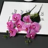 Pequena Flor Artificial Phalaenopsis de 4 Cabeças Filme 3D Toque de PU Flor Falsa Arranjo de Flores em Vaso Decoração de Casa Flor Artificial