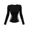 Top transparente de manga larga con cuello en V para mujer, corte ajustado, adelgazante, sexy, con bloques de color, entallado a la cintura, camiseta de manga larga, top de otoño