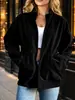 Cárdigan de pana estilo relajado transfronterizo con cuello alto, cierre de cremallera completo, bolsillos, hombros caídos y mangas largas - una chaqueta casual
